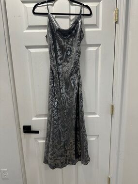 Zara Silver Gray Satin Cowl Midi Dress